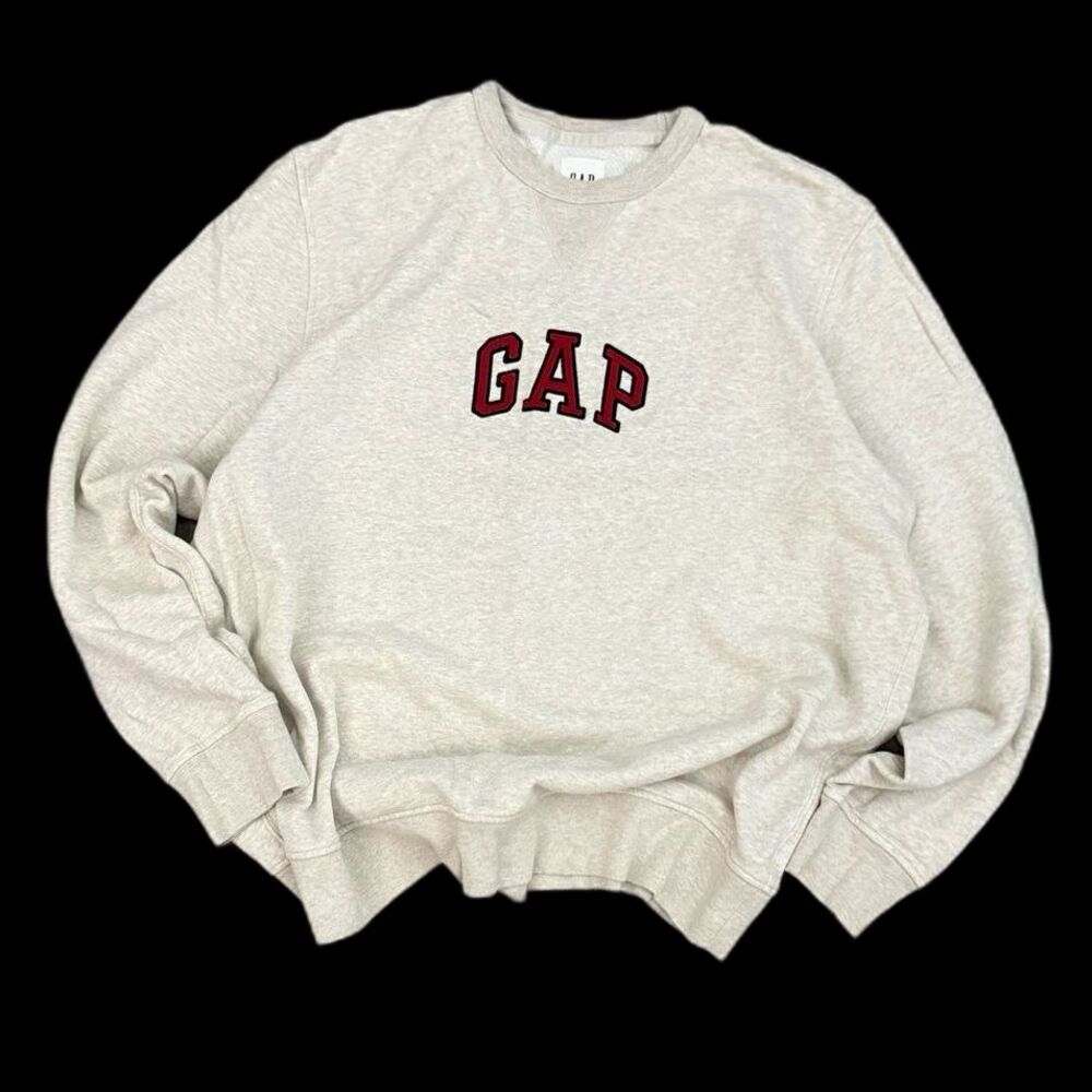 Gap Embroidered Oatmeal Crewneck Y2k Sweatshirt Size XL